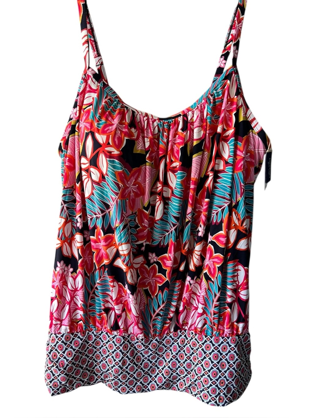 Tropical Floral Pattern Blouson Top Tankini
Swimsuit for All - 2X